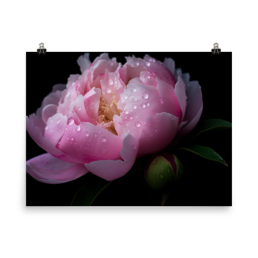 Peony Blossoms in the Morning Dew photo paper poster - Posterfy.AI
