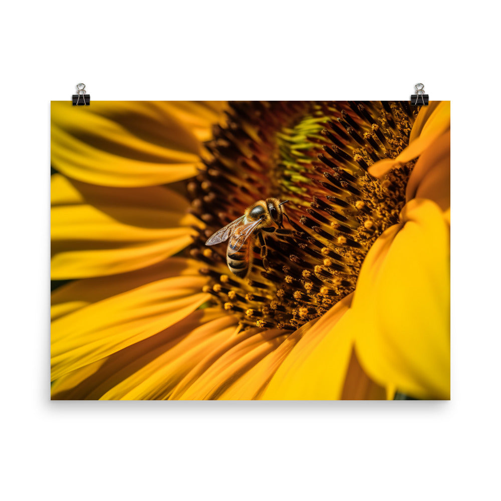 Bee Among Sunflowers photo paper poster - Posterfy.AI