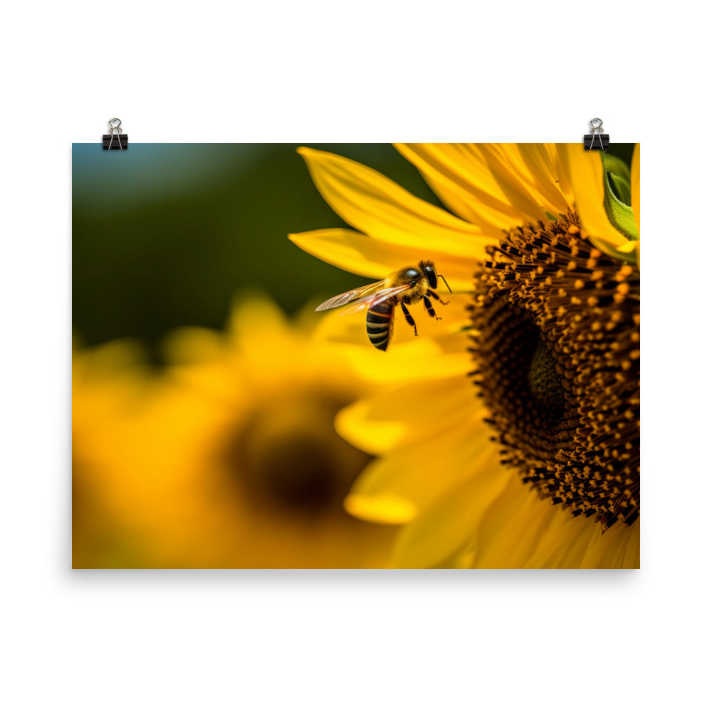 Bee Among Sunflowers photo paper poster - Posterfy.AI
