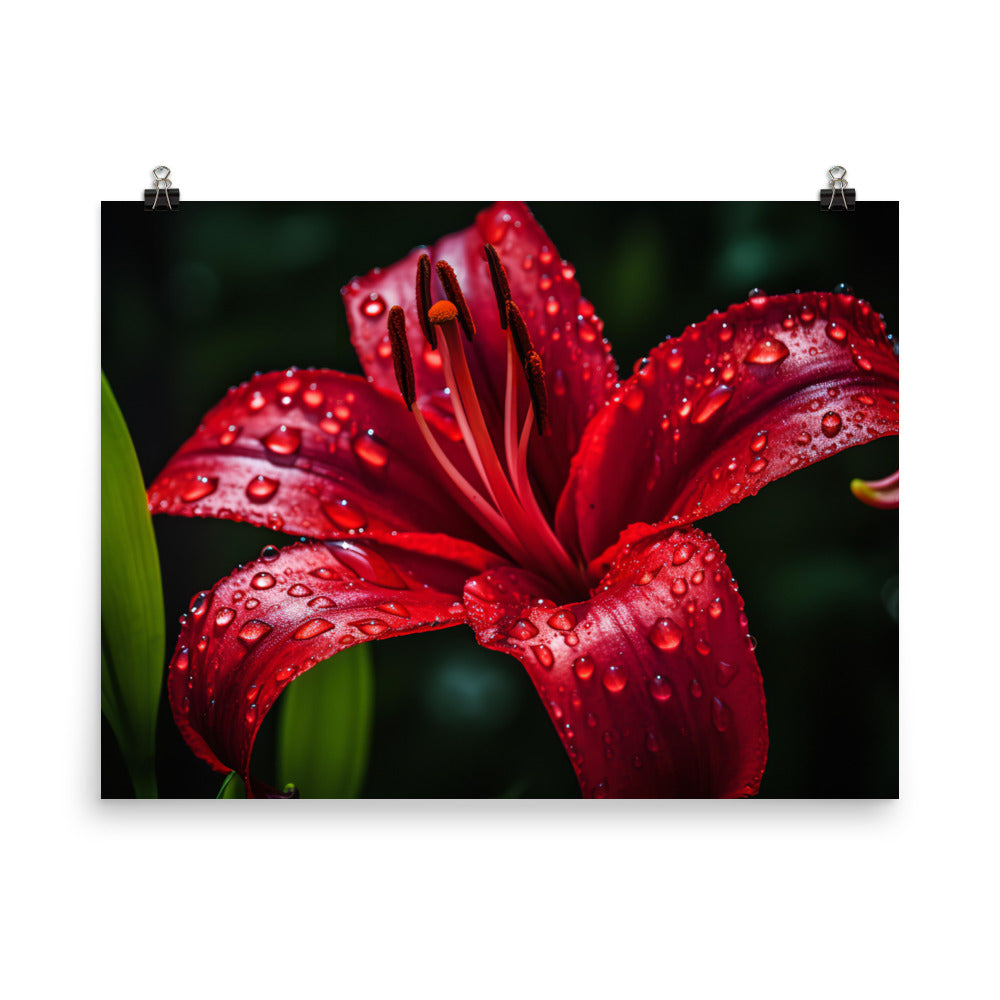 Red Lily in the Rain photo paper poster - Posterfy.AI