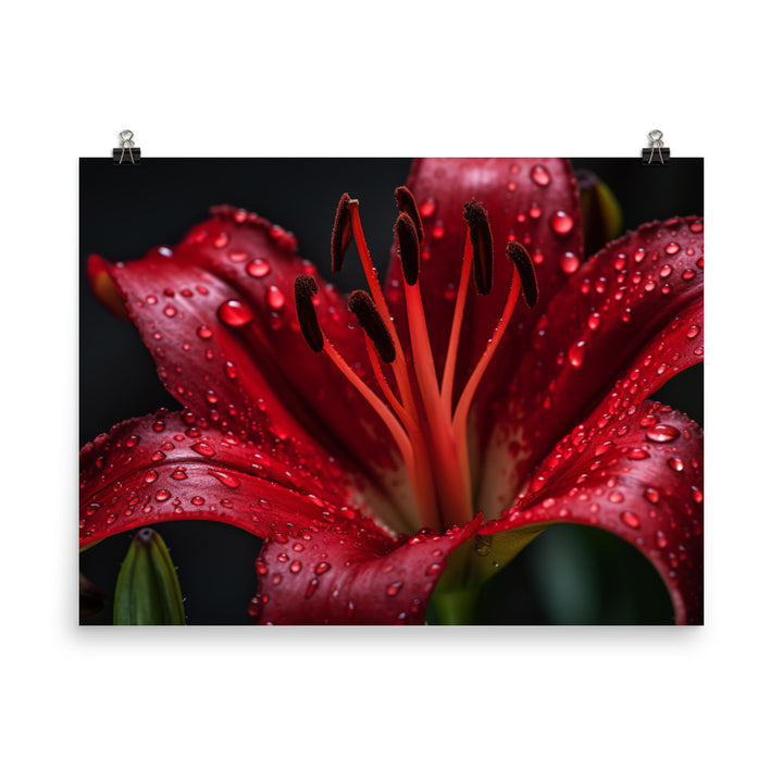 Red Lily in the Rain photo paper poster - Posterfy.AI