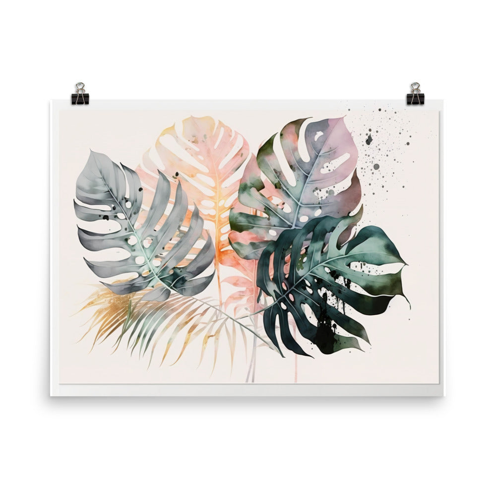 Monstera leaves in pale pastel colors photo paper poster - Posterfy.AI