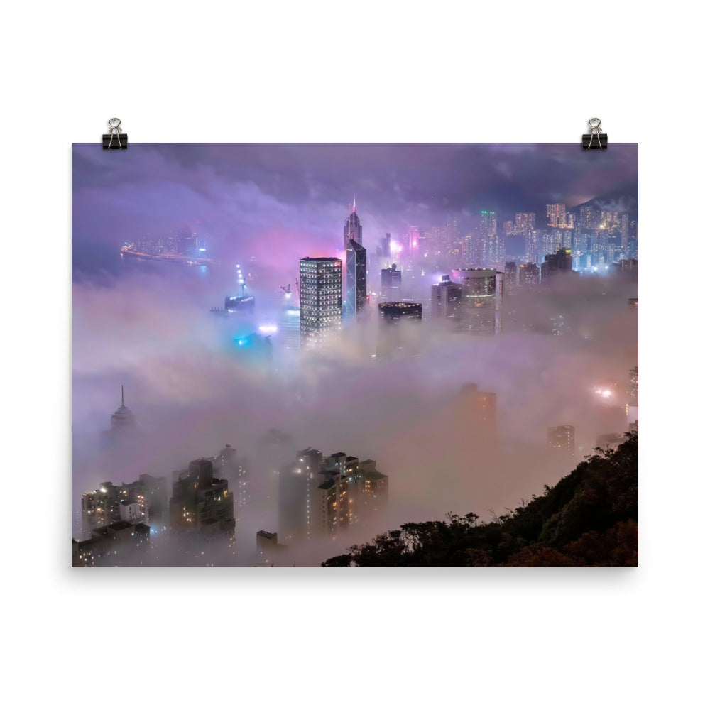 Hong Kong Blanketed in Fog photo paper poster - Posterfy.AI