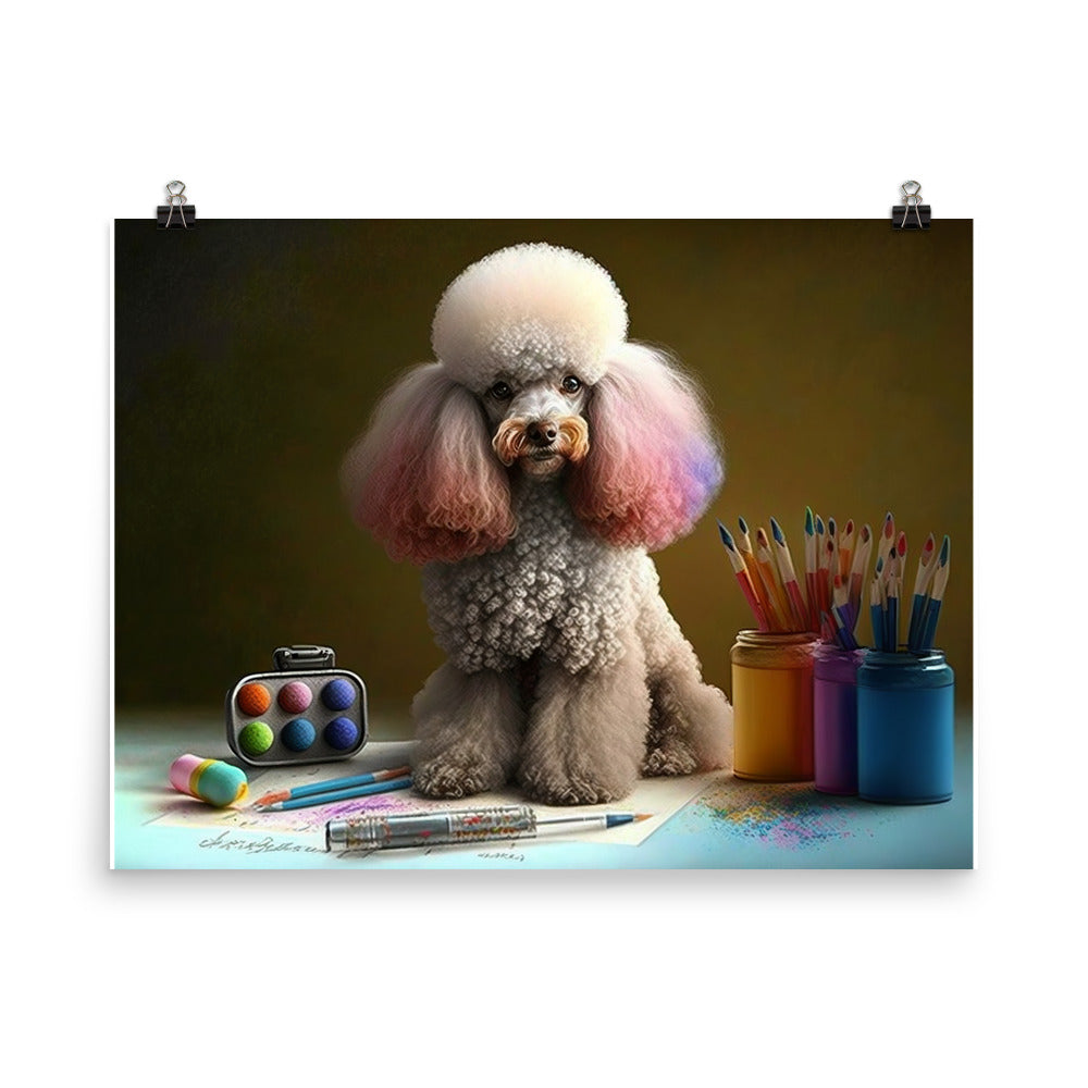 Poodle in painting lesson photo paper poster - Posterfy.AI