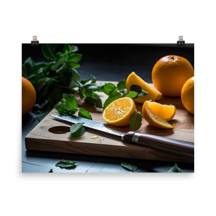 Oranges on a Cutting Board photo paper poster - Posterfy.AI