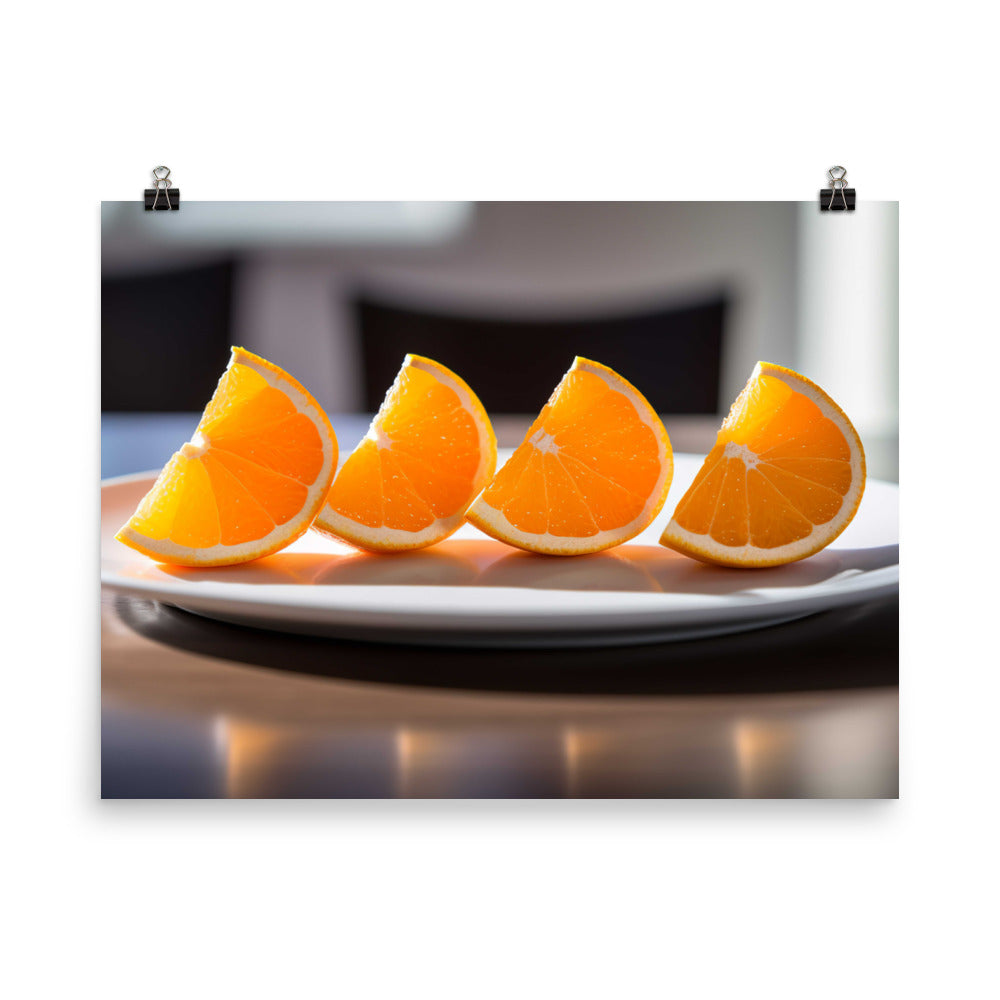 Orange Wedges on a White Plate photo paper poster - Posterfy.AI