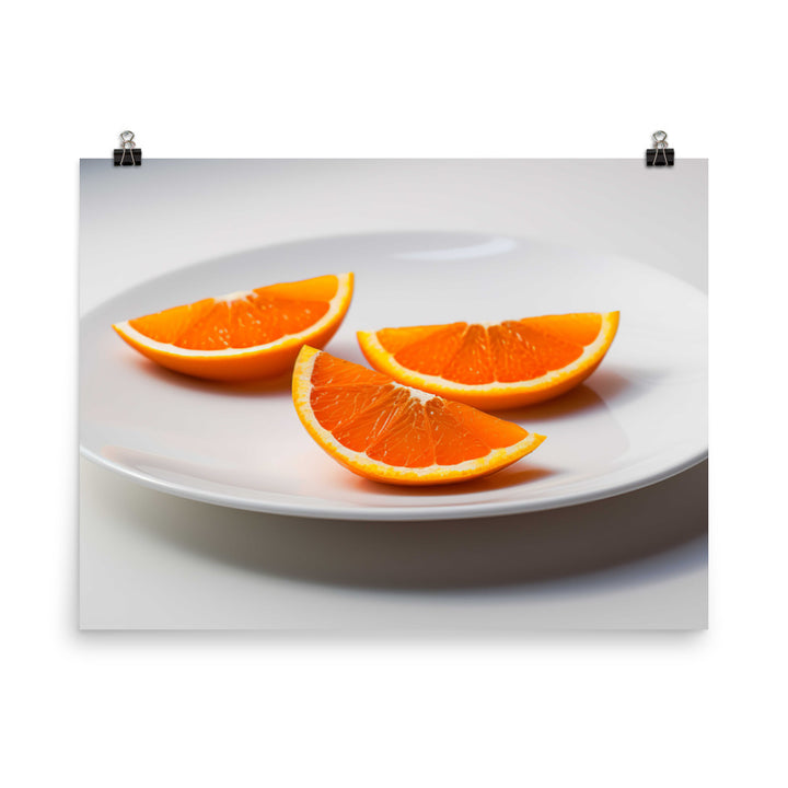 Orange Wedges on a White Plate photo paper poster - Posterfy.AI