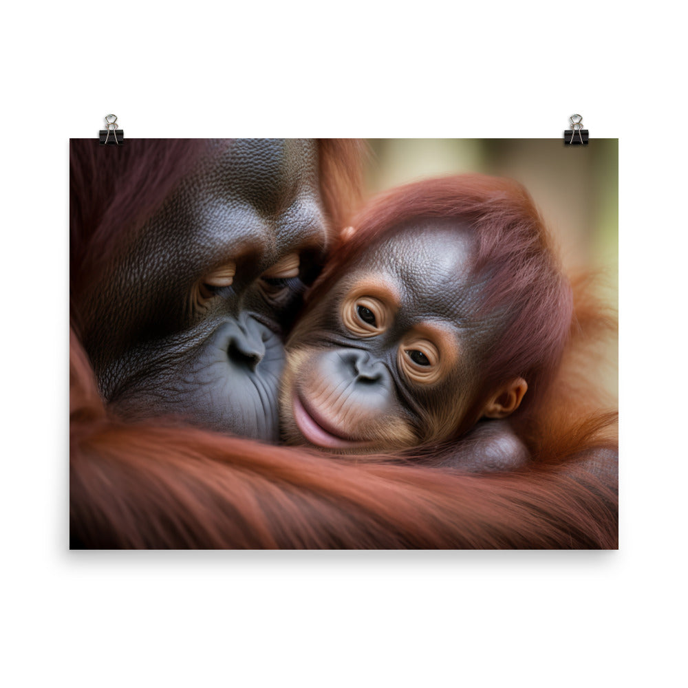 Gentle Orangutan Mother and Baby photo paper poster - Posterfy.AI