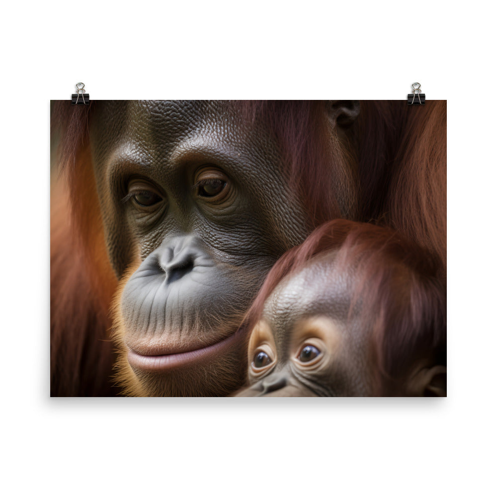 Gentle Orangutan Mother and Baby photo paper poster - Posterfy.AI