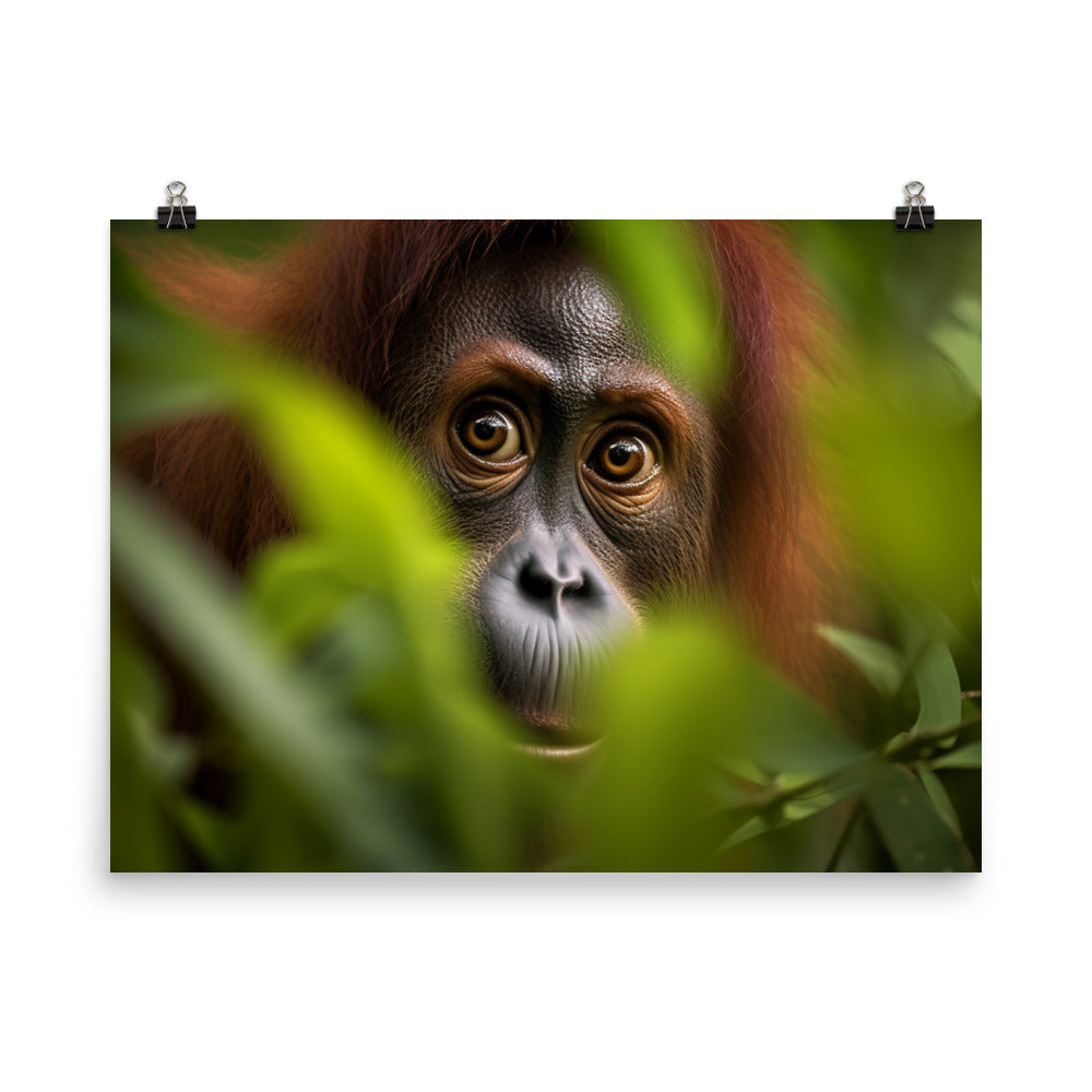 Adorable Orangutan Curiously Peeking photo paper poster - Posterfy.AI