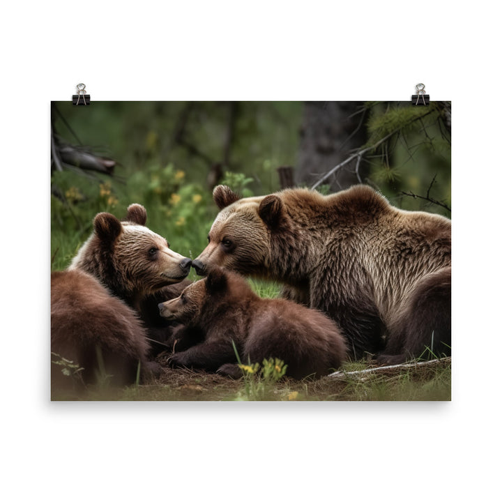 Adorable Grizzly Bear Family photo paper poster - Posterfy.AI