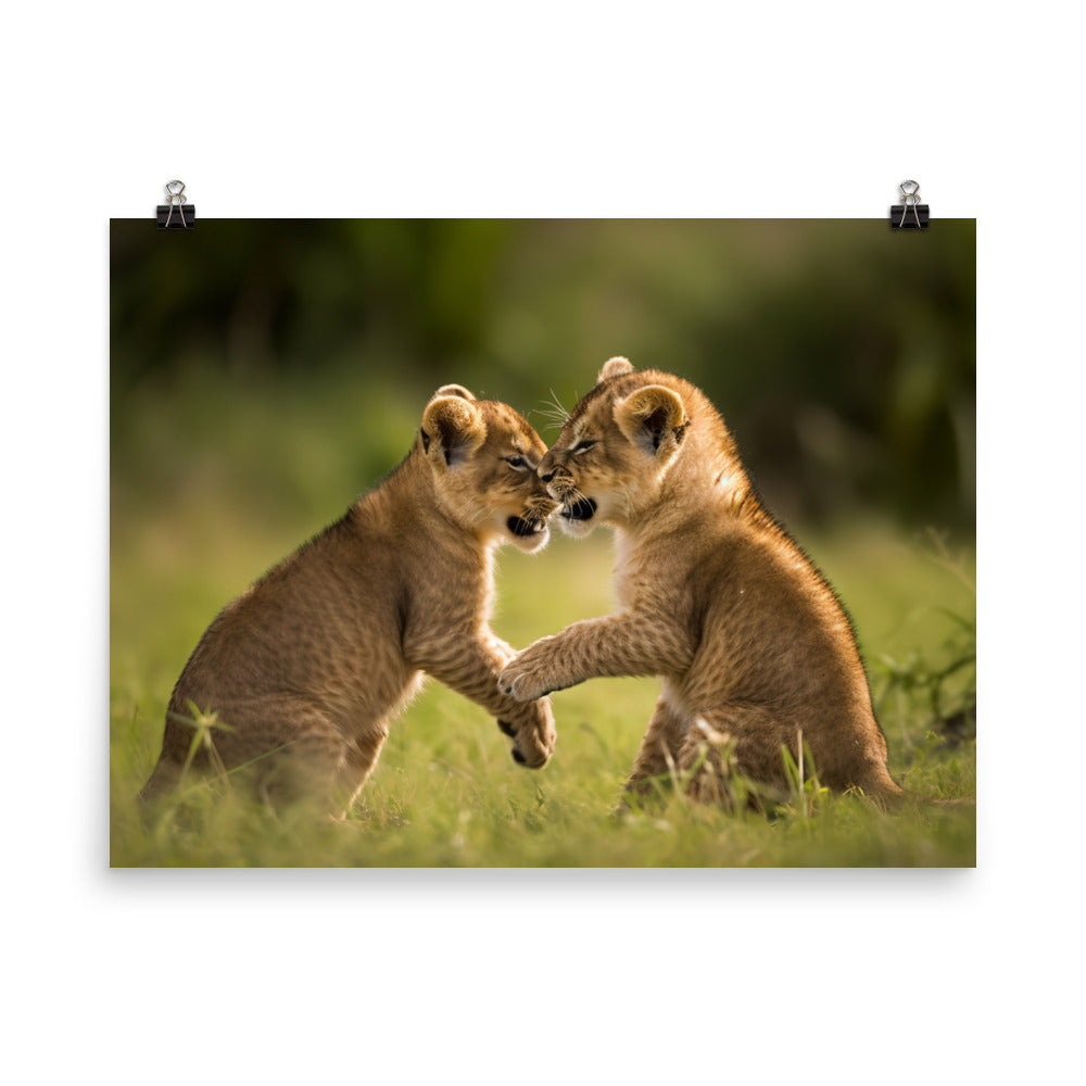 Lion Cubs Playtime photo paper poster - Posterfy.AI