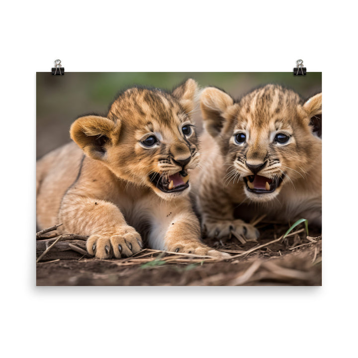 Lion Cubs Playtime photo paper poster - Posterfy.AI