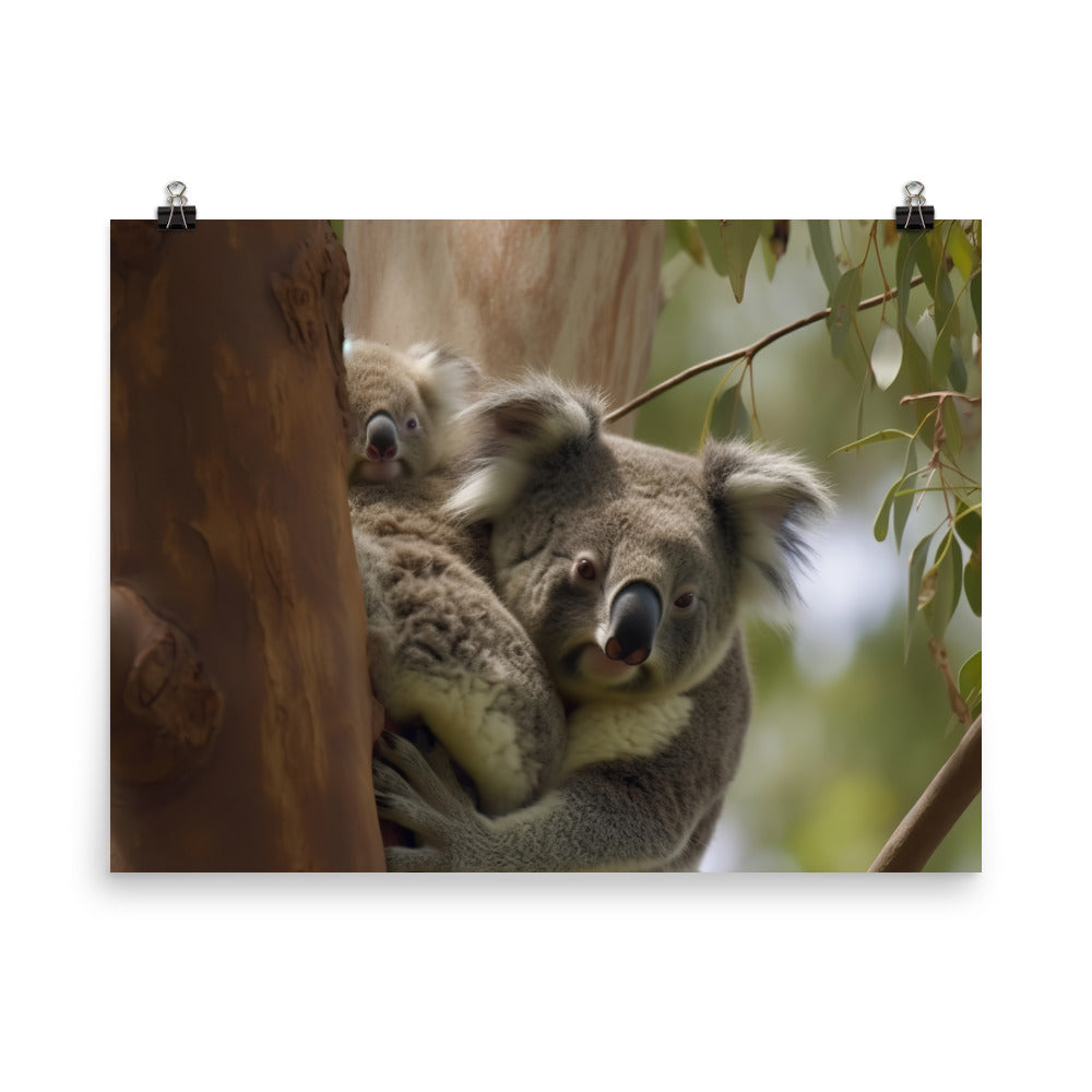 Koala Mother and Baby Cuddling in a Gum Tree photo paper poster - Posterfy.AI