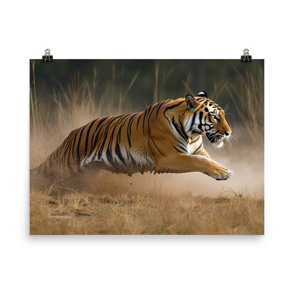 Bengal Tiger Pouncing on Prey photo paper poster - Posterfy.AI