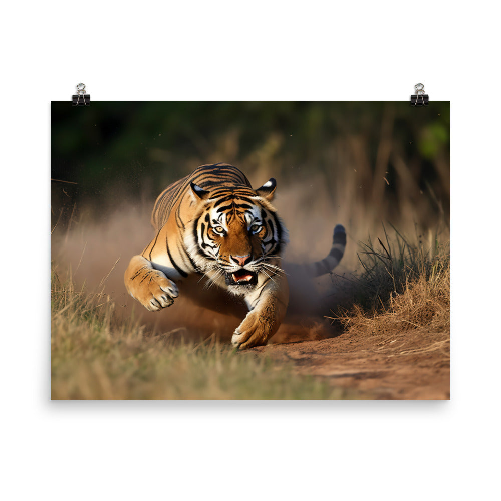 Bengal Tiger Pouncing on Prey photo paper poster - Posterfy.AI