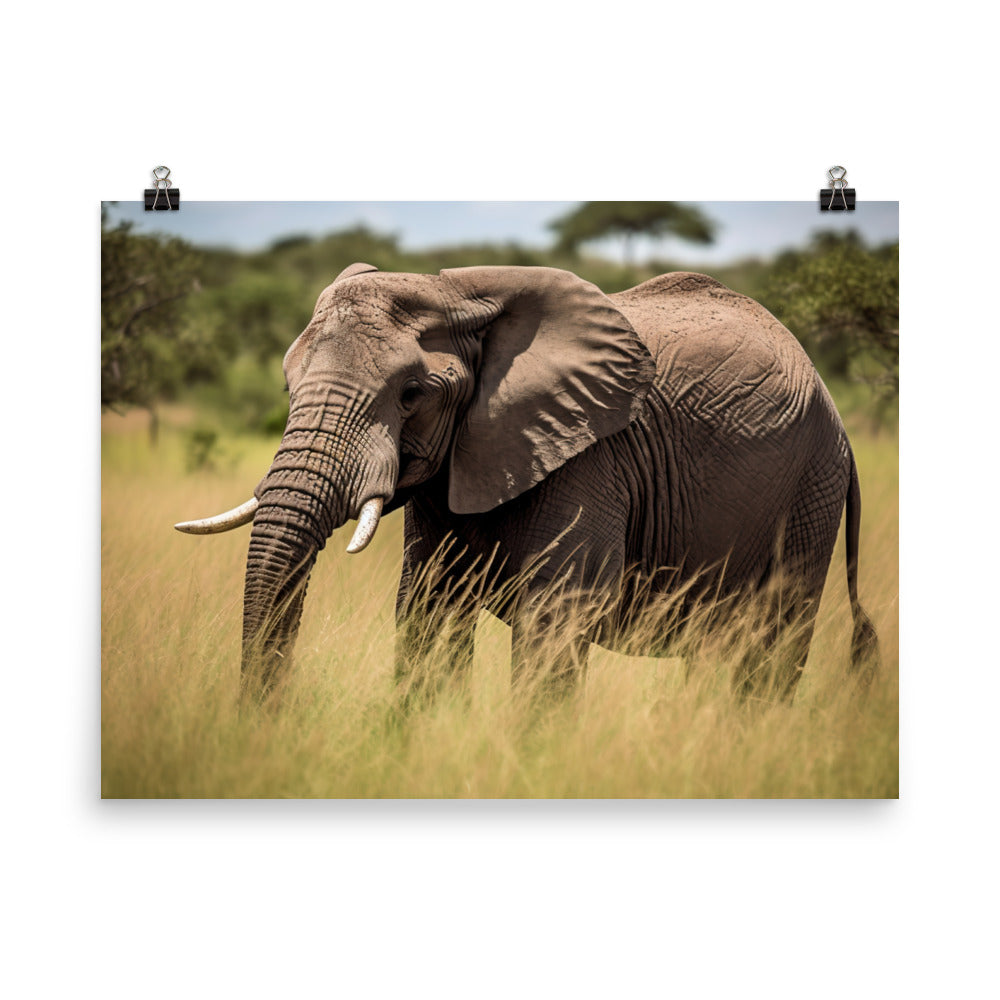 Majestic African Elephant Grazing in the Savannah photo paper poster - Posterfy.AI