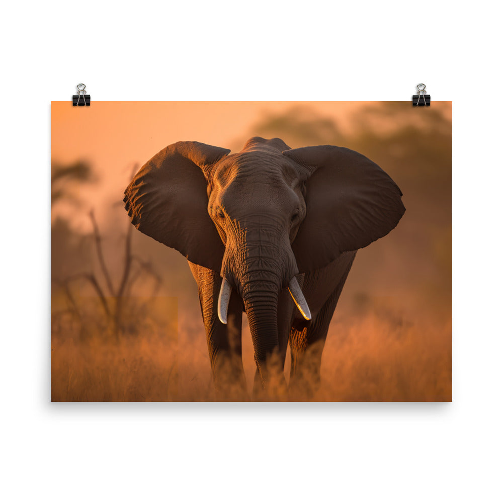 Graceful African Elephant Walking in the Sunset photo paper poster - Posterfy.AI