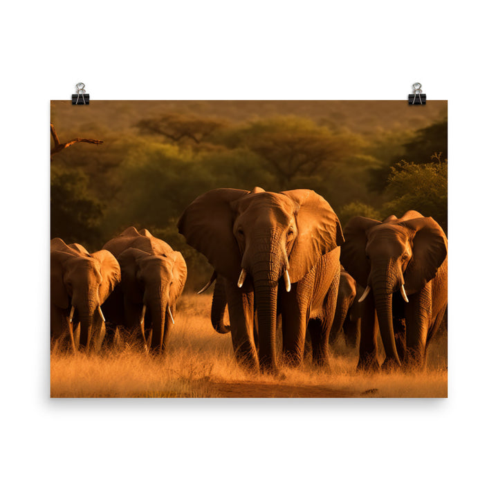 African Elephant Matriarch and Her Herd photo paper poster - Posterfy.AI