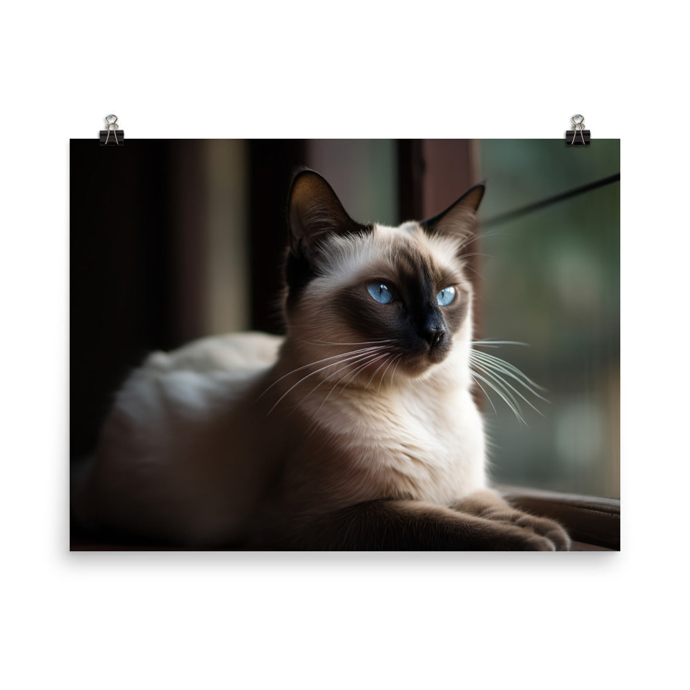 Graceful Balinese Cat Posing on the Window Sill photo paper poster - Posterfy.AI