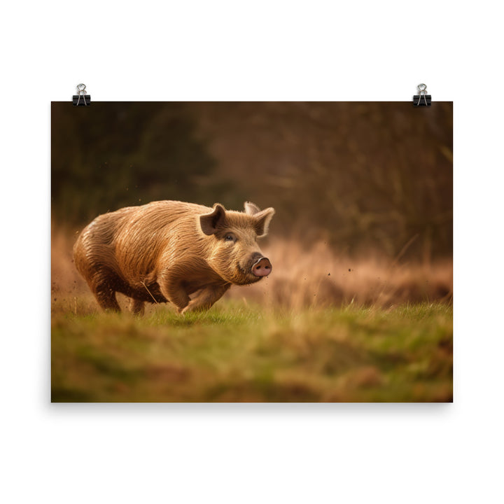 Berkshire Pig in Action photo paper poster - Posterfy.AI