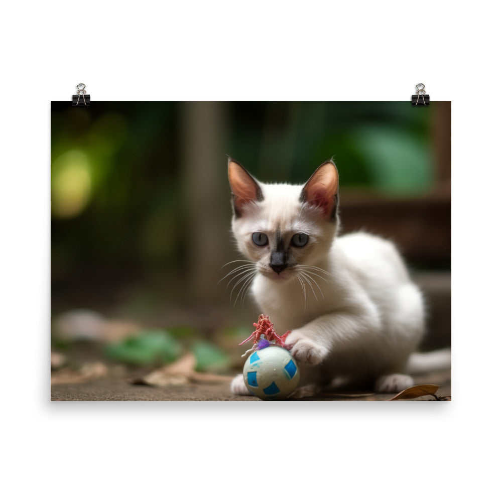 Adorable Balinese Kitten Playing with Toy photo paper poster - Posterfy.AI