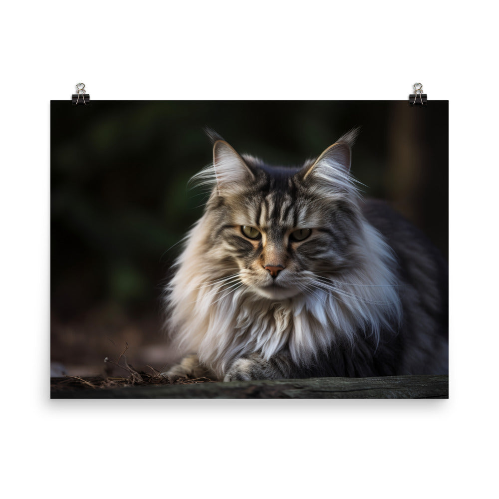 Portrait of a Majestic Norwegian Forest Cat photo paper poster - Posterfy.AI