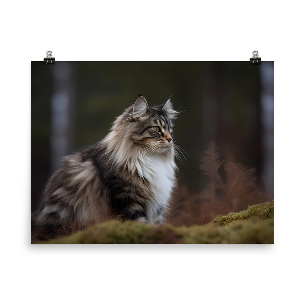 Majestic Norwegian Forest Cat in the Wild photo paper poster - Posterfy.AI