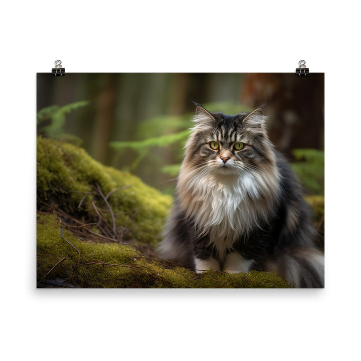 Majestic Norwegian Forest Cat in the Wild photo paper poster - Posterfy.AI