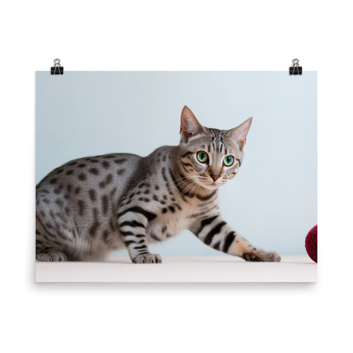 Egyptian Mau playing with toys  photo paper poster - Posterfy.AI