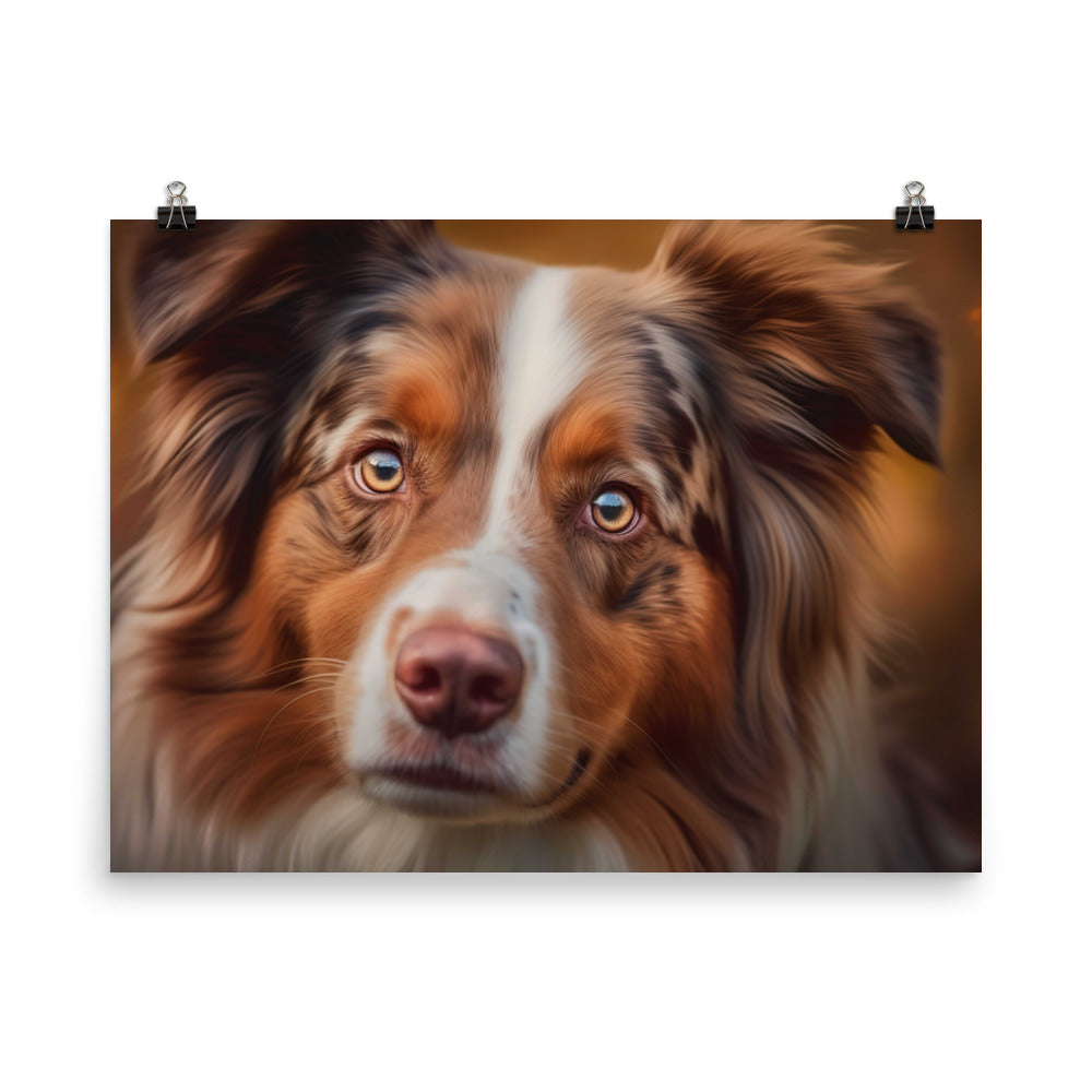 A photorealistic portrait of your Australian Shepherd photo paper poster - Posterfy.AI