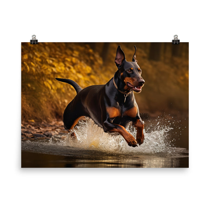 The athleticism of a Doberman Pinscher in action photo paper poster - Posterfy.AI