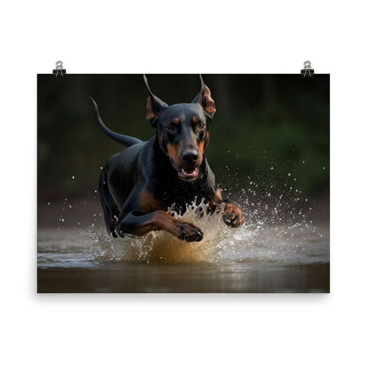 The athleticism of a Doberman Pinscher in action photo paper poster - Posterfy.AI