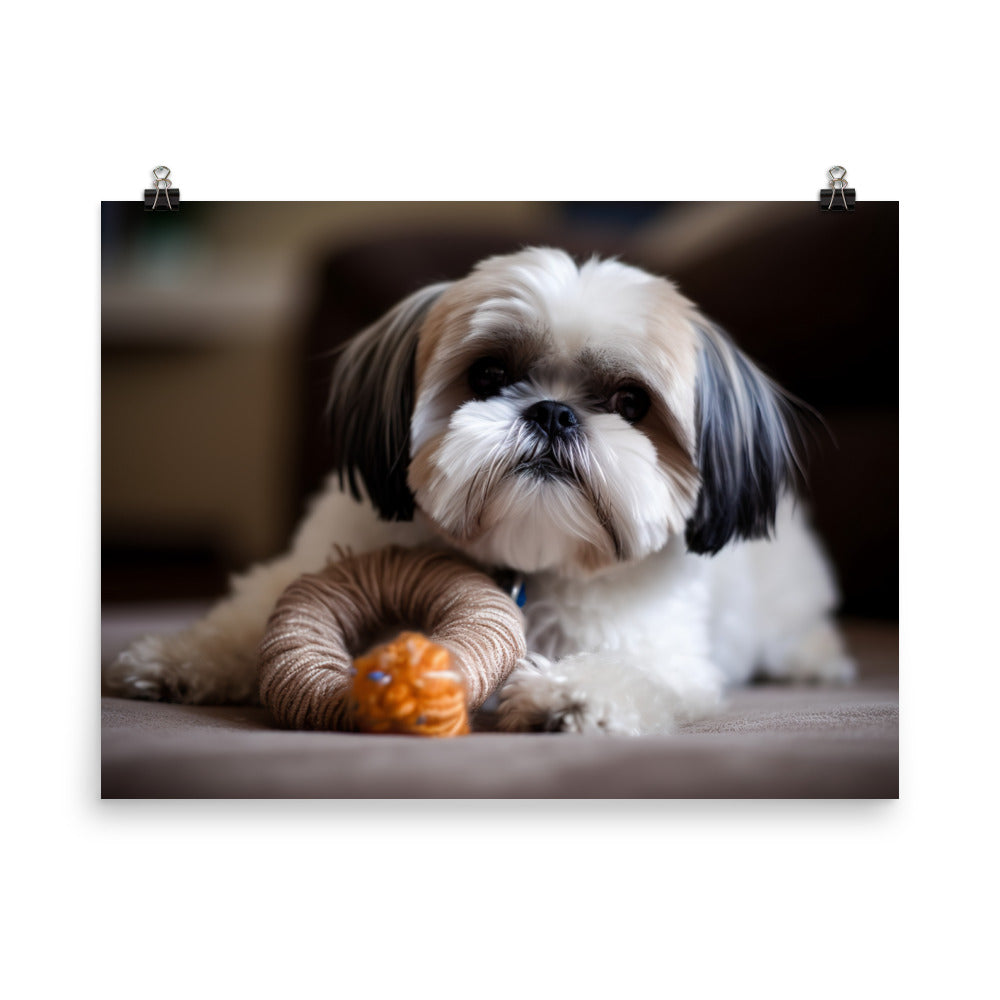 Shih Tzu Posing with a Toy photo paper poster - Posterfy.AI