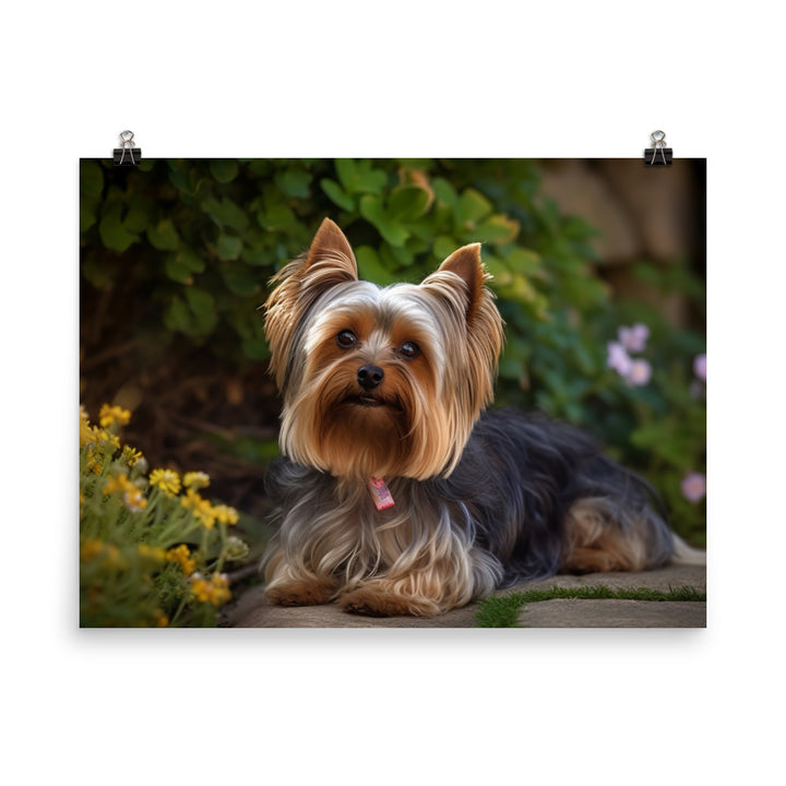 Yorkshire Terrier in the Garden photo paper poster - Posterfy.AI