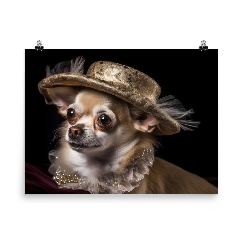 A Chihuahua posing with a boa and hat photo paper poster - Posterfy.AI