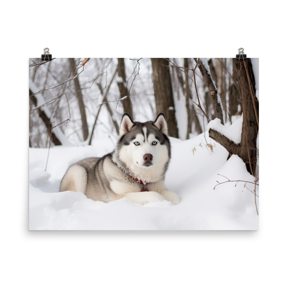 Siberian Husky in a snowy environment photo paper poster - Posterfy.AI