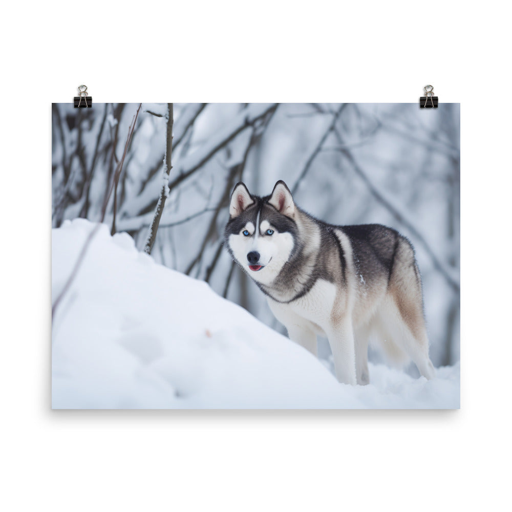 Siberian Husky in a snowy environment photo paper poster - Posterfy.AI