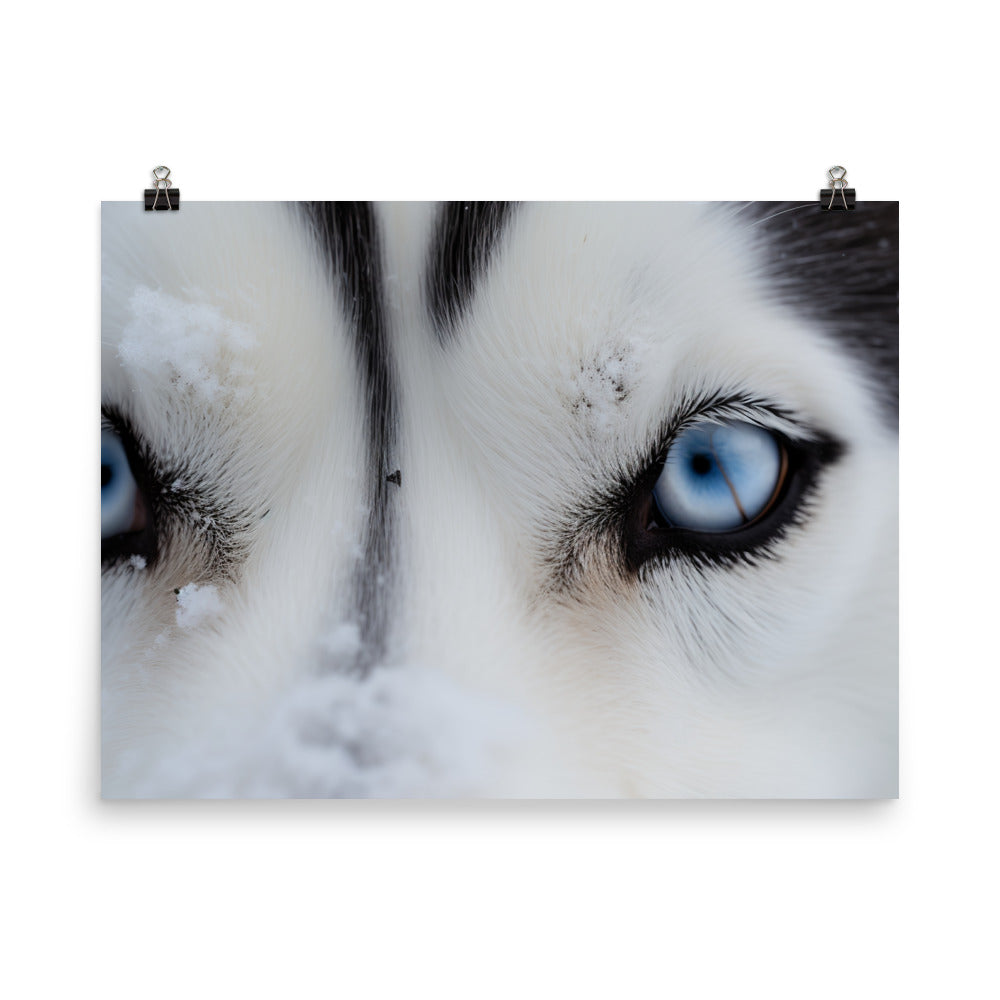 Siberian Huskys nose covered in snow photo paper poster - Posterfy.AI