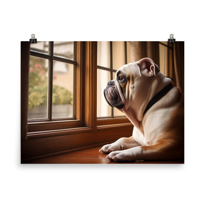 Thoughtful Bulldog at the Window photo paper poster - Posterfy.AI