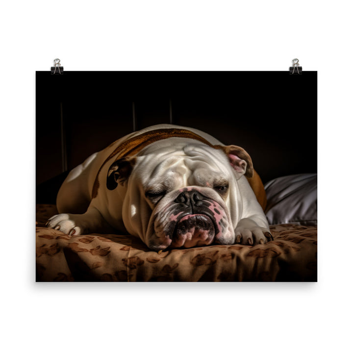 Sleepy Bulldog in His Bed photo paper poster - Posterfy.AI