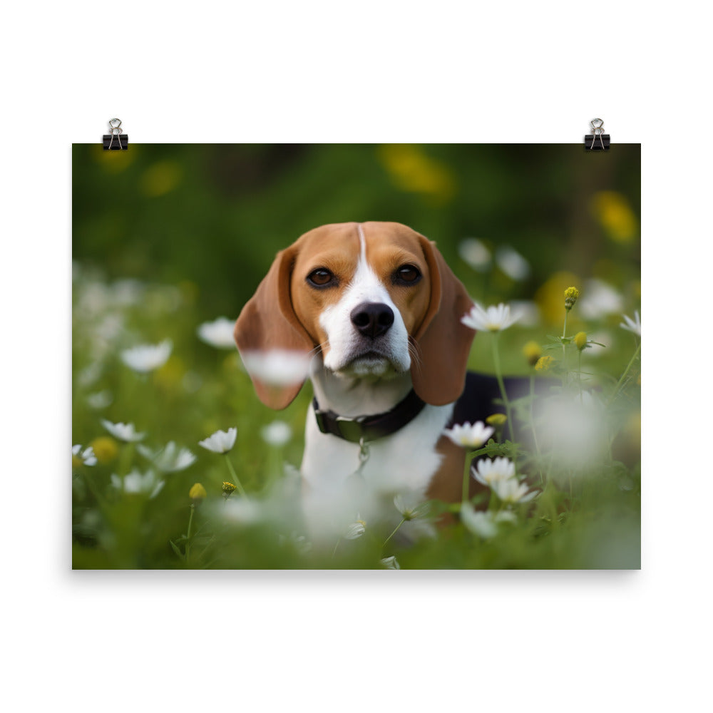 Beagle and the flowers photo paper poster - Posterfy.AI