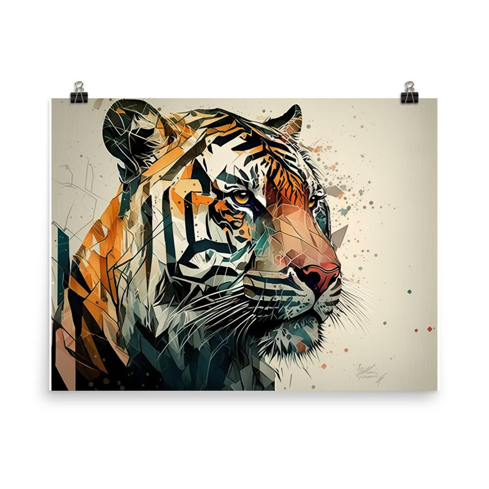 Tiger in colorful cubism style photo paper poster - Posterfy.AI