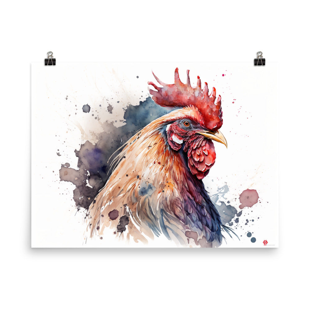 Rooster in watercolour photo paper poster - Posterfy.AI