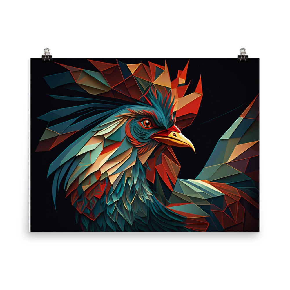 Rooster in colorful cubism style photo paper poster - Posterfy.AI