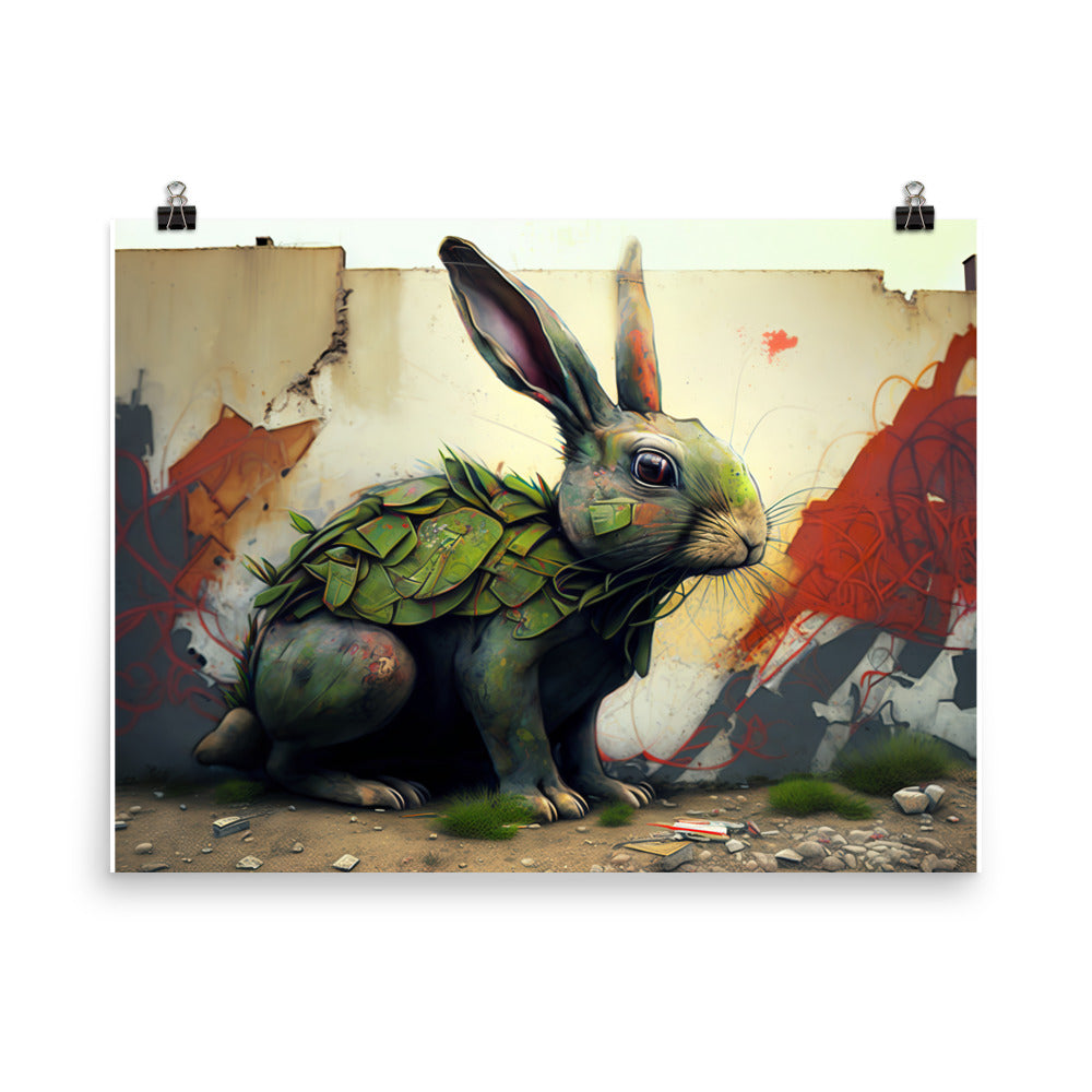 Rabbit in graffiti art photo paper poster - Posterfy.AI