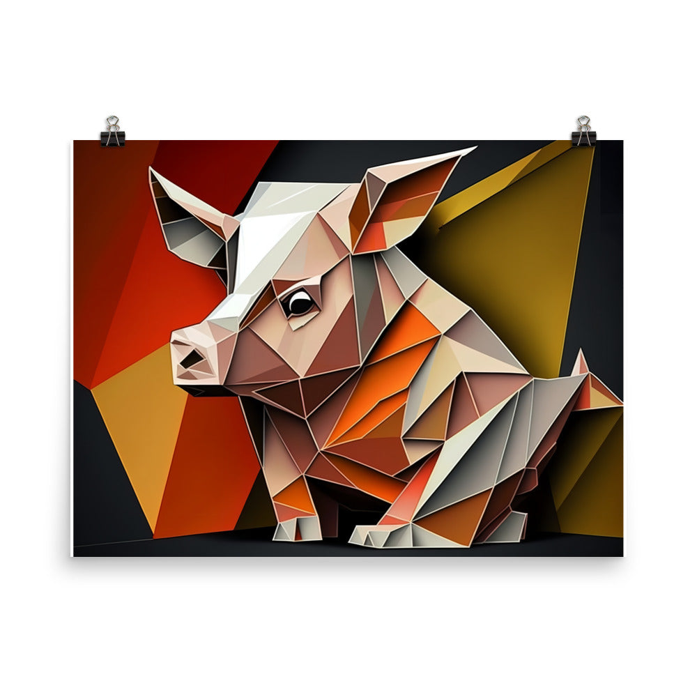 Pig in colorful cubism style photo paper poster - Posterfy.AI