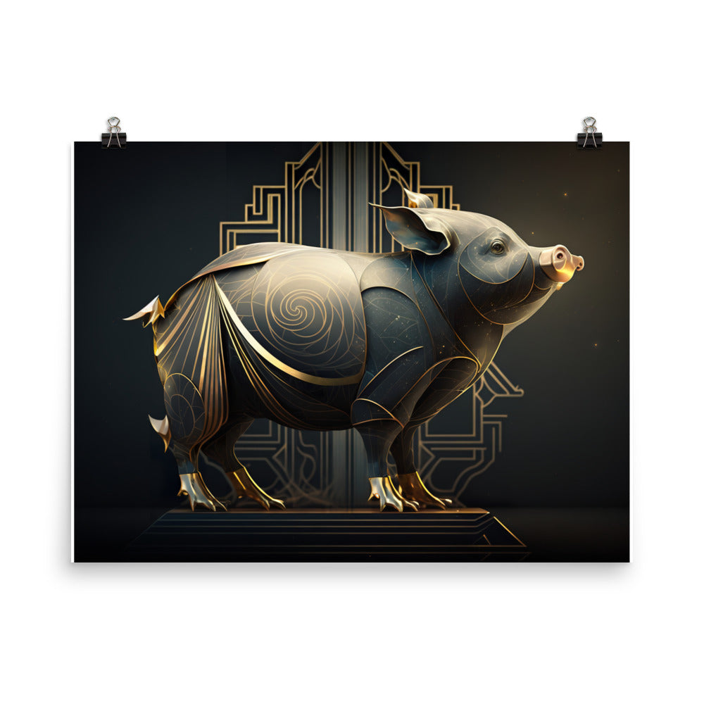 Pig in art deco photo paper poster - Posterfy.AI