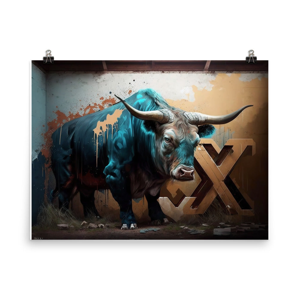 Ox in graffiti art photo paper poster - Posterfy.AI