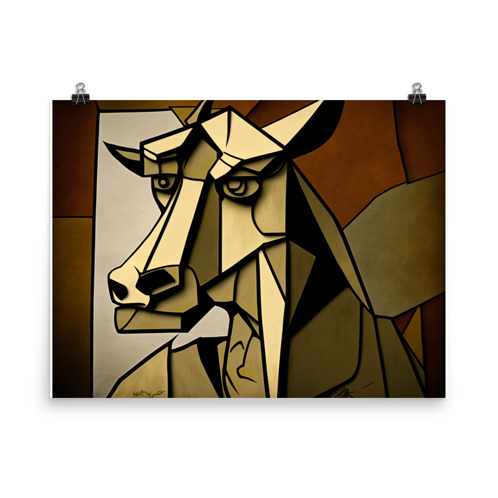 Ox in colorful cubism style photo paper poster - Posterfy.AI